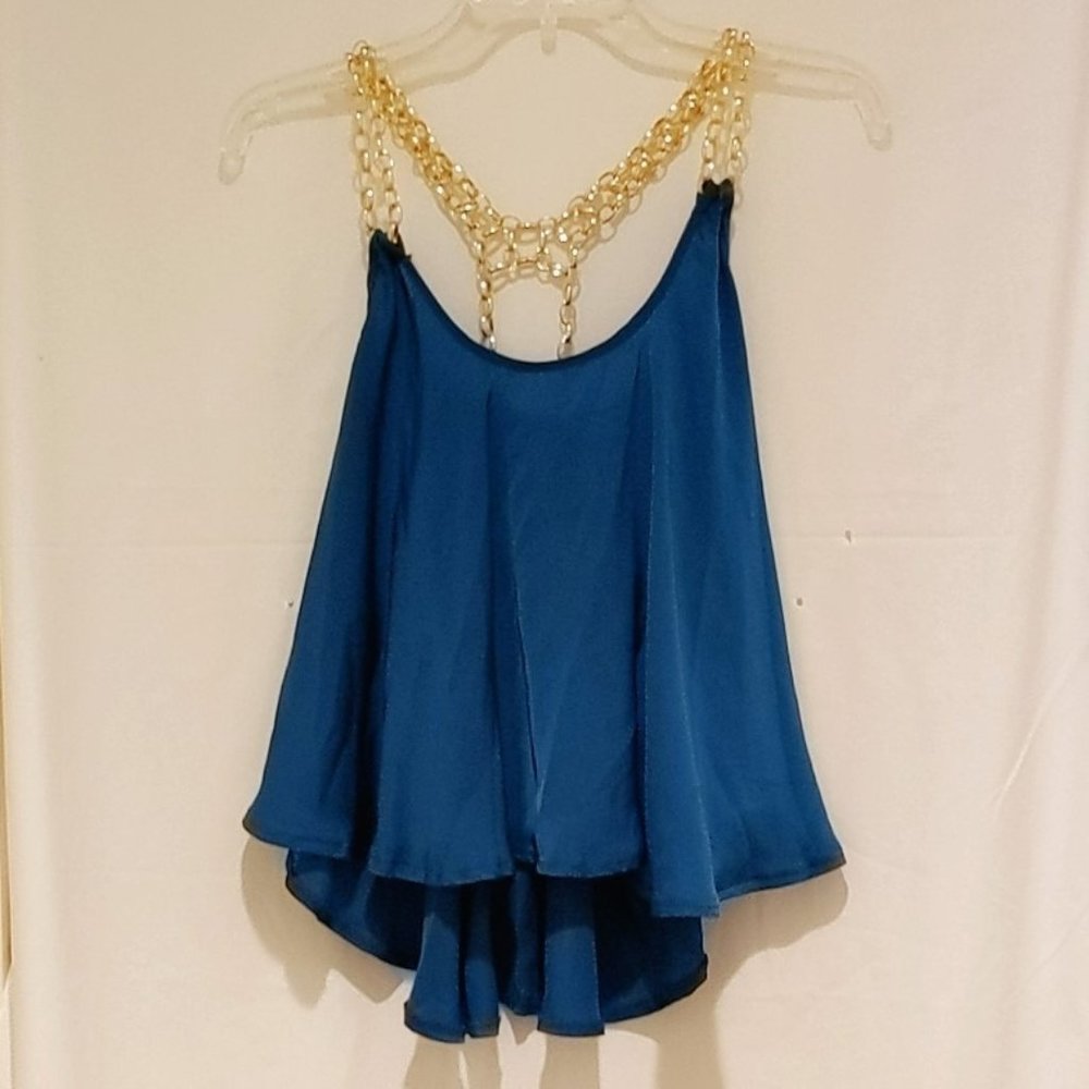 Verty - Teal Blue Sexy top with gold chain straps. Size Medium - Pre - owned